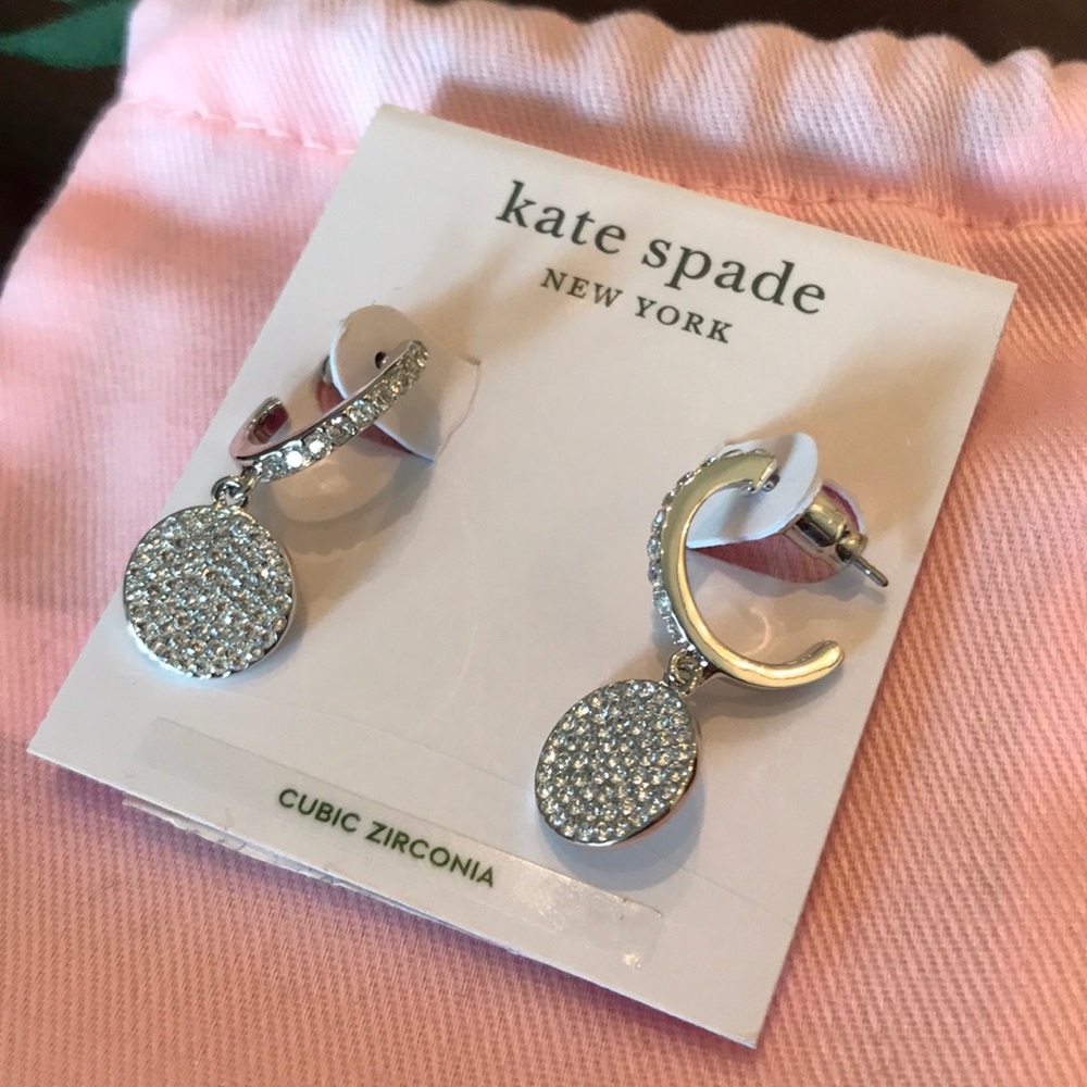 kate spade new york silver pave drop disc earrings
